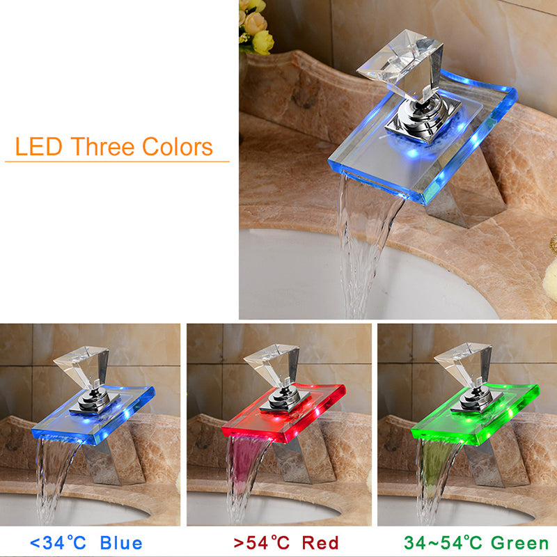 LED Illuminated Waterfall Glass Basin Faucet