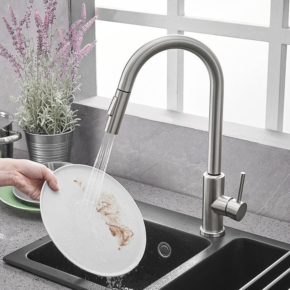 Pull Out Black Sensor Kitchen Faucets Stainless Steel Smart Induction Mixed Tap Touch Control Sink Tap Torneira De Cozinha