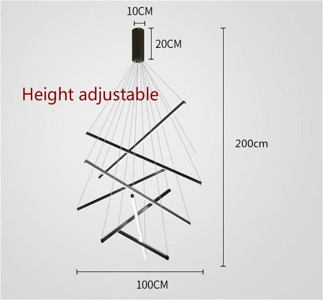 Modern Black Stair Chandelier simple duplex building highrise empty living room Bedroom hall personality long LED line lamp