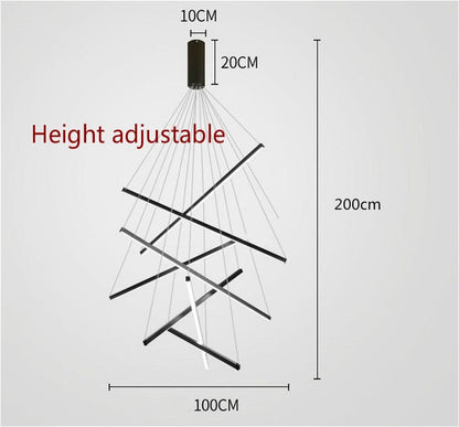 Modern Black Stair Chandelier simple duplex building highrise empty living room Bedroom hall personality long LED line lamp