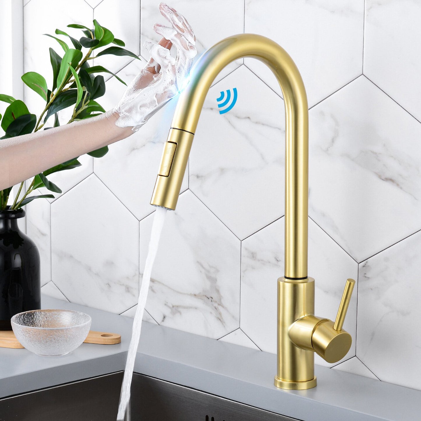 Pull Out Black Sensor Kitchen Faucets Stainless Steel Smart Induction Mixed Tap Touch Control Sink Tap Torneira De Cozinha