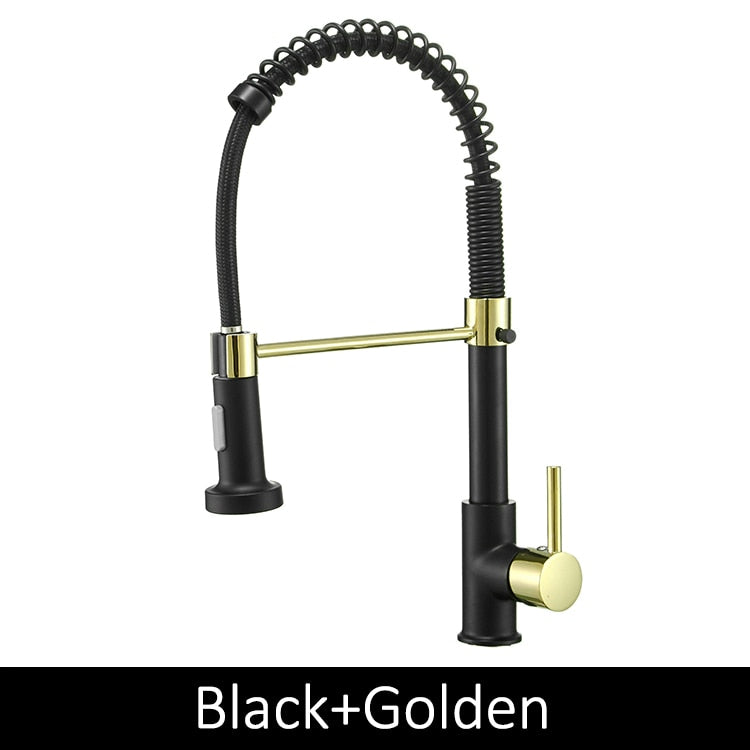 Deck Mounted Flexible Kitchen Faucets Pull Out Mixer Tap Black Hot Cold Kitchen Faucet Spring Style with Spray Mixers Taps E9009