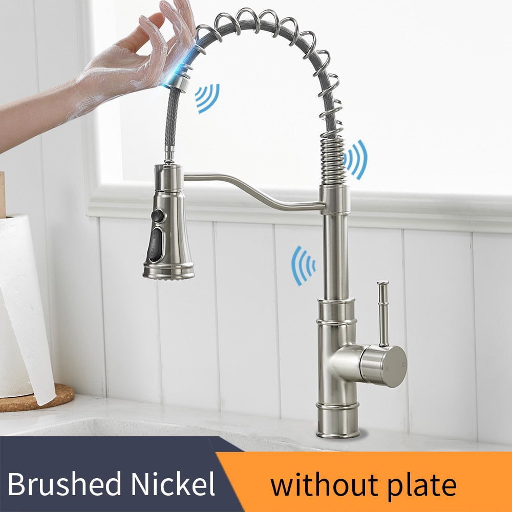 Pull Out Black Sensor Kitchen Faucets Stainless Steel Smart Induction Mixed Tap Touch Control Sink Tap Torneira De KH1005R