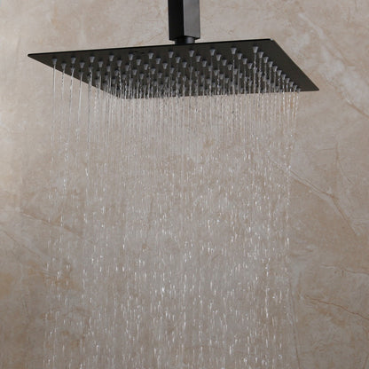KEMAIDI Matte Black Bathroom Shower Faucet Rainfall Tub LED Bathtub Rain Square Shower Head Waterfall Shower Faucet Set