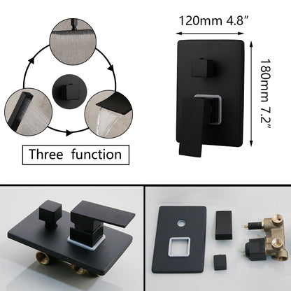 KEMAIDI Matte Black Bathroom Shower Faucet Rainfall Tub LED Bathtub Rain Square Shower Head Waterfall Shower Faucet Set
