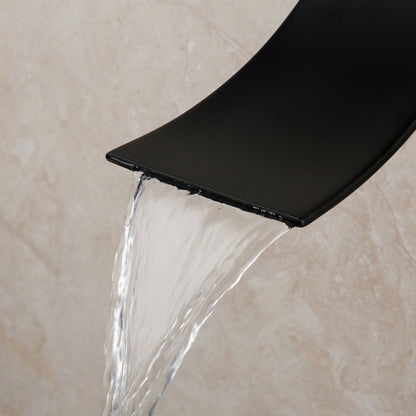 KEMAIDI Matte Black Bathroom Shower Faucet Rainfall Tub LED Bathtub Rain Square Shower Head Waterfall Shower Faucet Set
