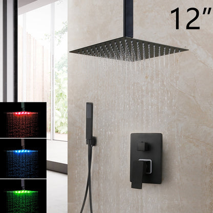 KEMAIDI Matte Black Bathroom Shower Faucet Rainfall Tub LED Bathtub Rain Square Shower Head Waterfall Shower Faucet Set