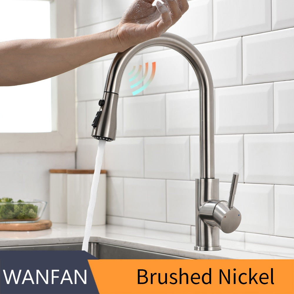 Pull Out Black Sensor Kitchen Faucets Stainless Steel Smart Induction Mixed Tap Touch Control Sink Tap Torneira De KH1005R