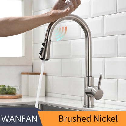 Pull Out Black Sensor Kitchen Faucets Stainless Steel Smart Induction Mixed Tap Touch Control Sink Tap Torneira De KH1005R