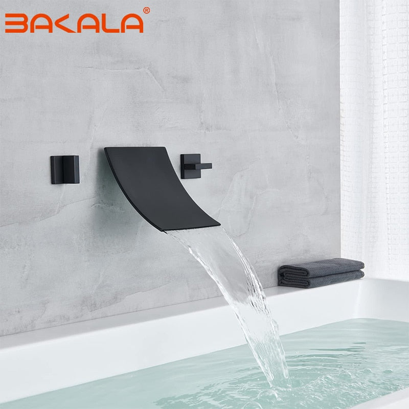 Bathroom Bathtub faucet Basin faucet Brass wall mounted Sink Mixer Tap Faucet 3 Pcs Waterfall Faucets Dual Handle Sink Mixer Tap