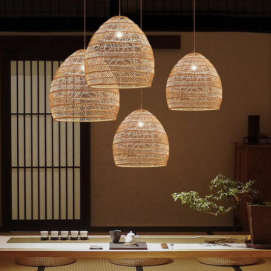 Modern Hand Woven Bamboo LED Pendant Vintage Living Room Lamp Dining Cafe Home Decor Industrial Lighting Fixtures