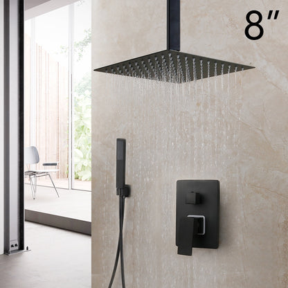 KEMAIDI Matte Black Bathroom Shower Faucet Rainfall Tub LED Bathtub Rain Square Shower Head Waterfall Shower Faucet Set
