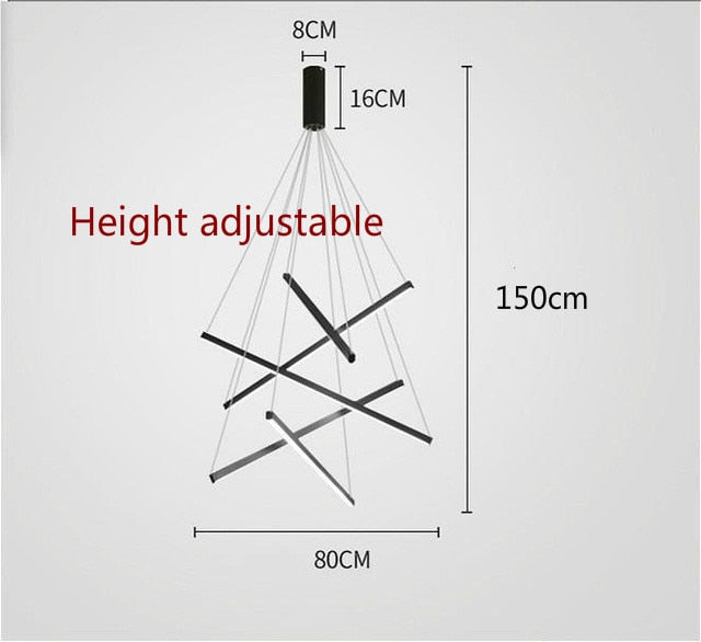 Modern Black Stair Chandelier simple duplex building highrise empty living room Bedroom hall personality long LED line lamp