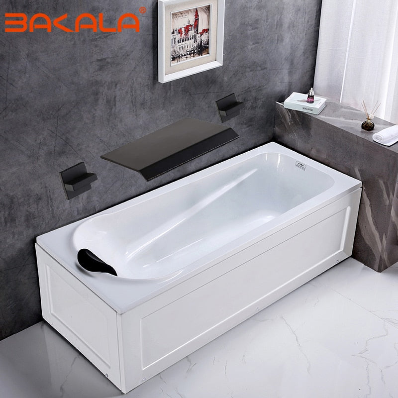 Bathroom Bathtub faucet Basin faucet Brass wall mounted Sink Mixer Tap Faucet 3 Pcs Waterfall Faucets Dual Handle Sink Mixer Tap
