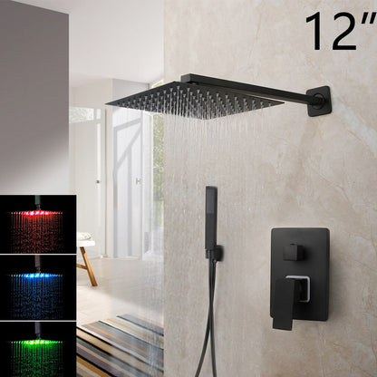 KEMAIDI Matte Black Bathroom Shower Faucet Rainfall Tub LED Bathtub Rain Square Shower Head Waterfall Shower Faucet Set