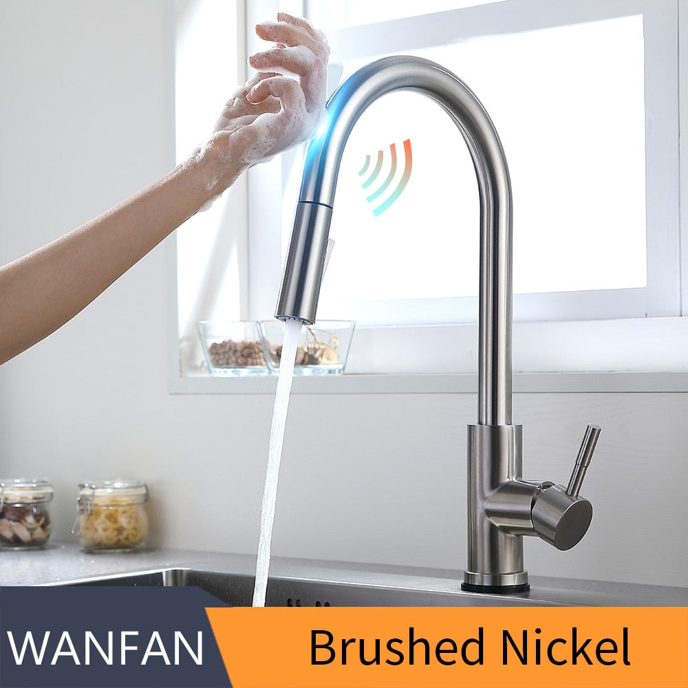 Pull Out Black Sensor Kitchen Faucets Stainless Steel Smart Induction Mixed Tap Touch Control Sink Tap Torneira De KH1005R