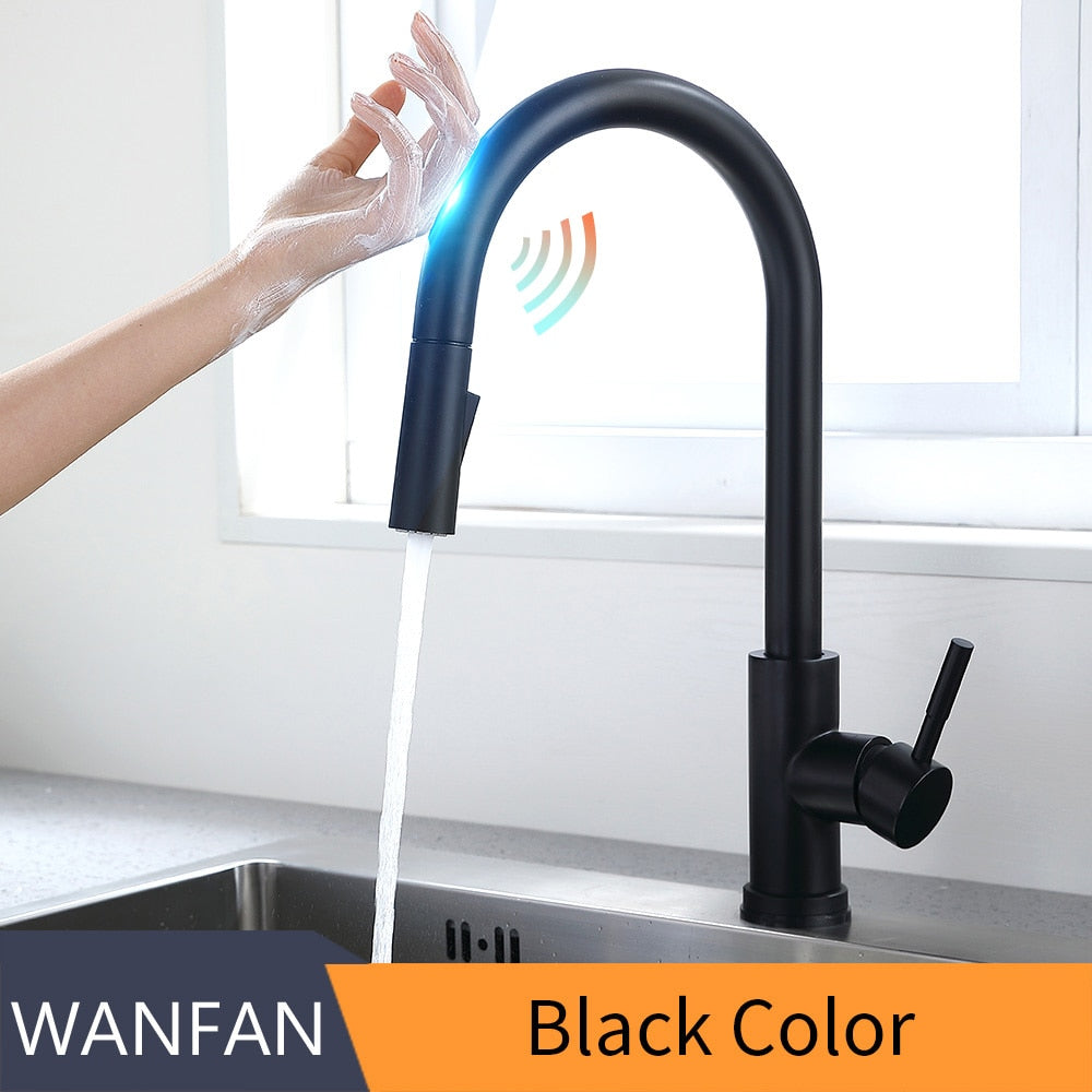 Pull Out Black Sensor Kitchen Faucets Stainless Steel Smart Induction Mixed Tap Touch Control Sink Tap Torneira De KH1005R