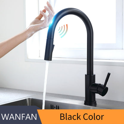 Pull Out Black Sensor Kitchen Faucets Stainless Steel Smart Induction Mixed Tap Touch Control Sink Tap Torneira De KH1005R