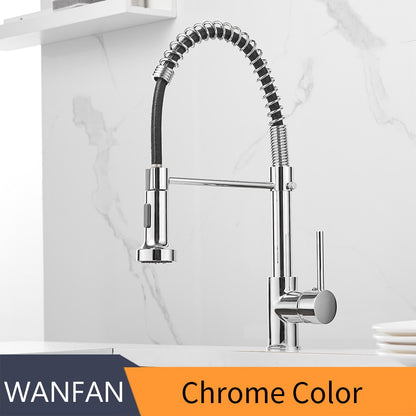 Kitchen Faucets Matte Black Faucets for Kitchen Sink  Single Lever Pull Out Spring Spout Mixers Tap Hot Cold Water Crane 9009
