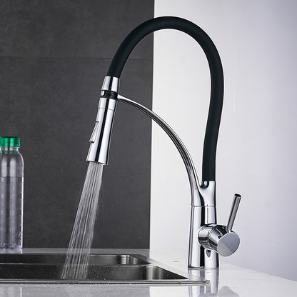 Kitchen Faucets with Rubber Design Chrome Mixer Faucet for LED Kitchen Single Handle Pull Down Deck Mounted Crane for Sinks 7661