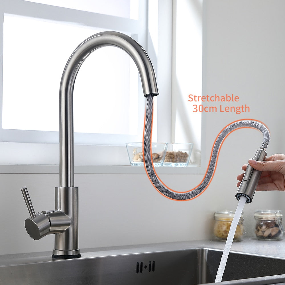 Pull Out Black Sensor Kitchen Faucets Stainless Steel Smart Induction Mixed Tap Touch Control Sink Tap Torneira De KH1005R