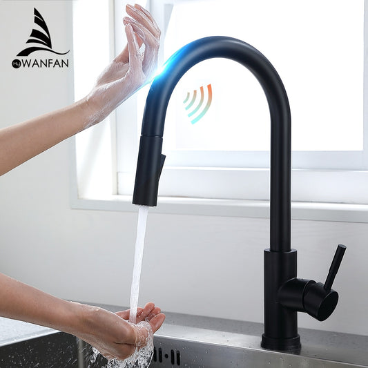 Pull Out Black Sensor Kitchen Faucets Stainless Steel Smart Induction Mixed Tap Touch Control Sink Tap Torneira De KH1005R