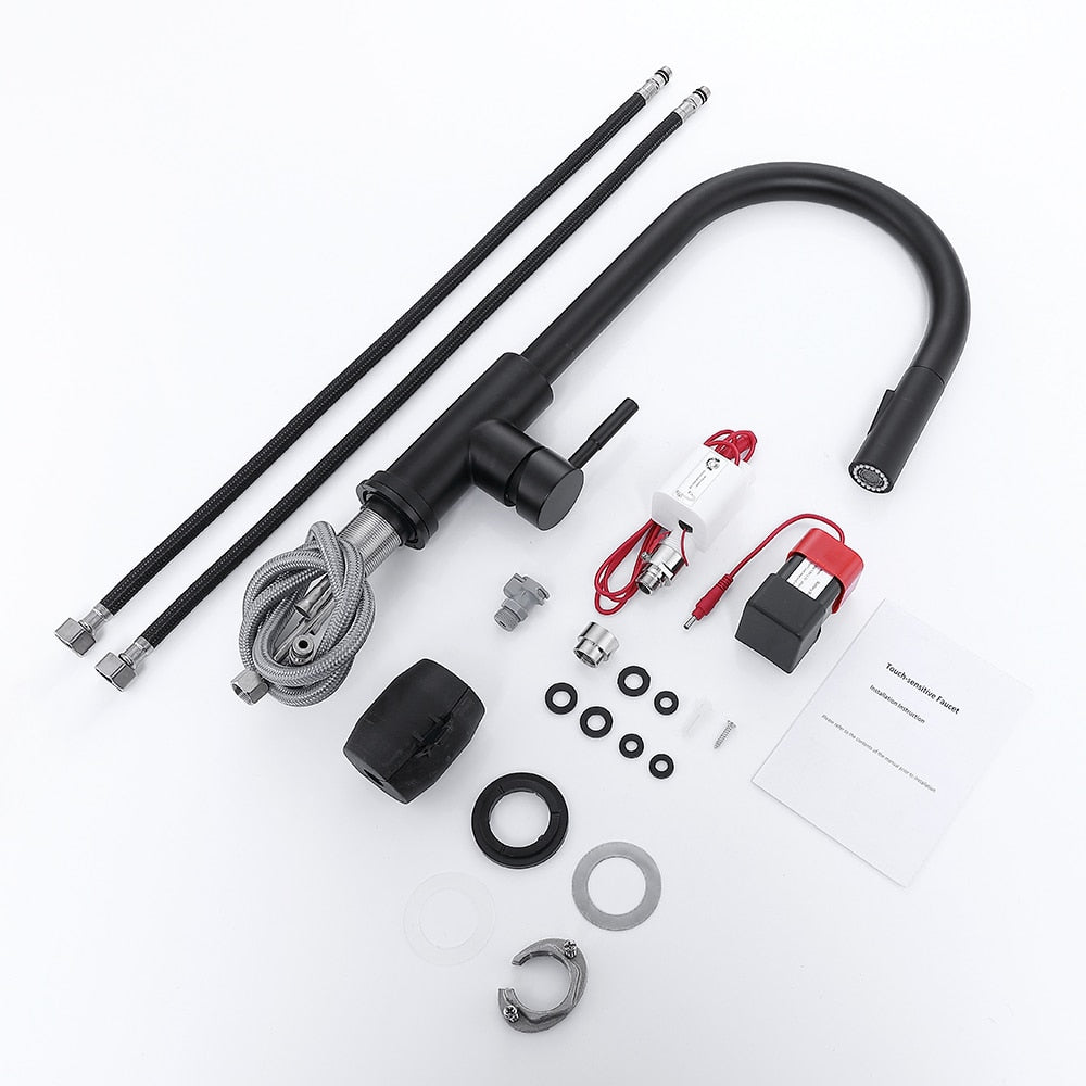 Pull Out Black Sensor Kitchen Faucets Stainless Steel Smart Induction Mixed Tap Touch Control Sink Tap Torneira De KH1005R