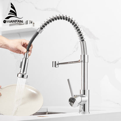 Kitchen Faucets Matte Black Faucets for Kitchen Sink  Single Lever Pull Out Spring Spout Mixers Tap Hot Cold Water Crane 9009