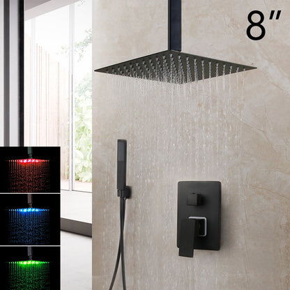 KEMAIDI Matte Black Bathroom Shower Faucet Rainfall Tub LED Bathtub Rain Square Shower Head Waterfall Shower Faucet Set