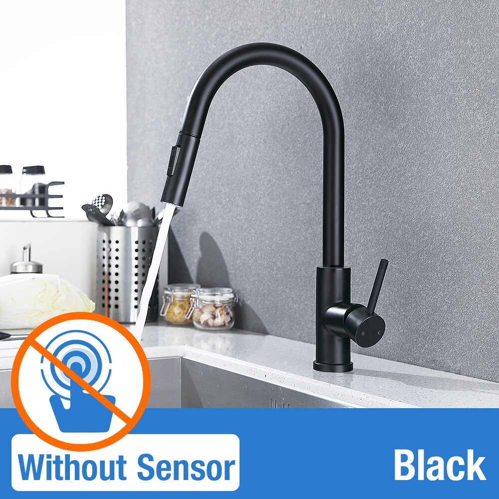 Pull Out Black Sensor Kitchen Faucets Stainless Steel Smart Induction Mixed Tap Touch Control Sink Tap Torneira De Cozinha
