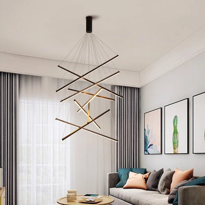 Modern Black Stair Chandelier simple duplex building highrise empty living room Bedroom hall personality long LED line lamp