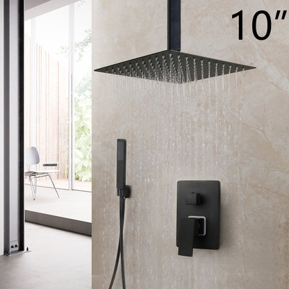 KEMAIDI Matte Black Bathroom Shower Faucet Rainfall Tub LED Bathtub Rain Square Shower Head Waterfall Shower Faucet Set