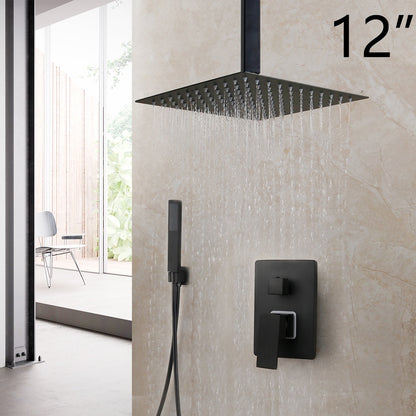 KEMAIDI Matte Black Bathroom Shower Faucet Rainfall Tub LED Bathtub Rain Square Shower Head Waterfall Shower Faucet Set