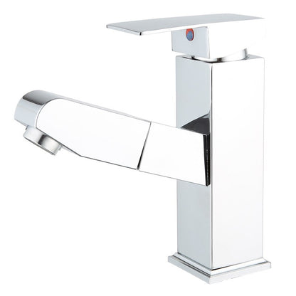 Washbasin Faucet Stainless Steel Pullable Hot and Cold Water Faucet Lift-up Double Outlet Faucet Black Silver Bathroom Faucet
