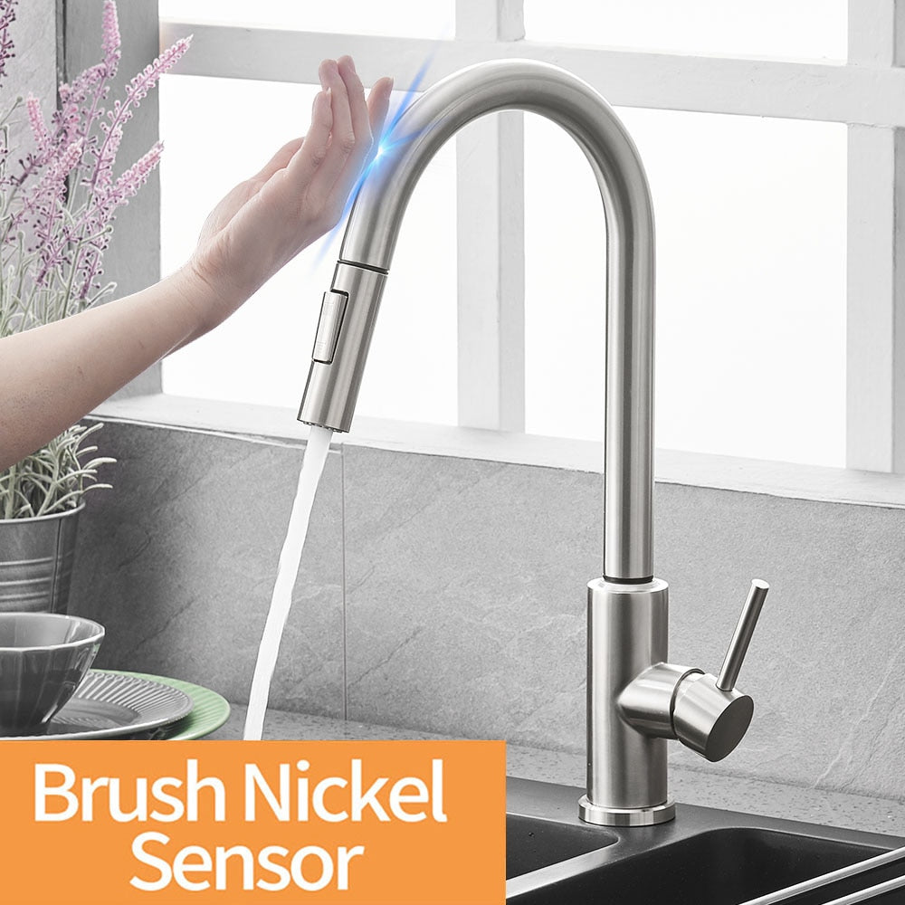 Pull Out Black Sensor Kitchen Faucets Stainless Steel Smart Induction Mixed Tap Touch Control Sink Tap Torneira De Cozinha