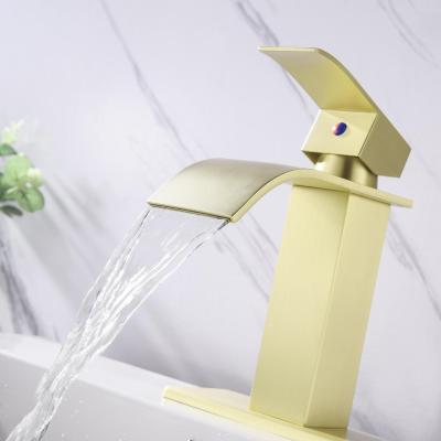 Single Handle Waterfall Bathroom Vanity Sink Faucet with Extra Large Rectangular Spout, Brushed Nickel