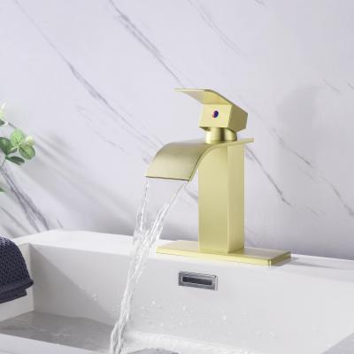 Single Handle Waterfall Bathroom Vanity Sink Faucet with Extra Large Rectangular Spout, Brushed Nickel
