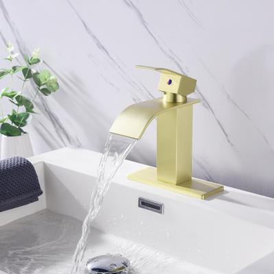 Single Handle Waterfall Bathroom Vanity Sink Faucet with Extra Large Rectangular Spout, Brushed Nickel