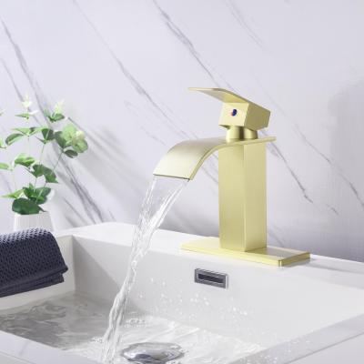 Single Handle Waterfall Bathroom Vanity Sink Faucet with Extra Large Rectangular Spout, Brushed Nickel