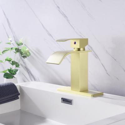 Single Handle Waterfall Bathroom Vanity Sink Faucet with Extra Large Rectangular Spout, Brushed Nickel