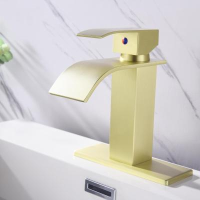 Single Handle Waterfall Bathroom Vanity Sink Faucet with Extra Large Rectangular Spout, Brushed Nickel