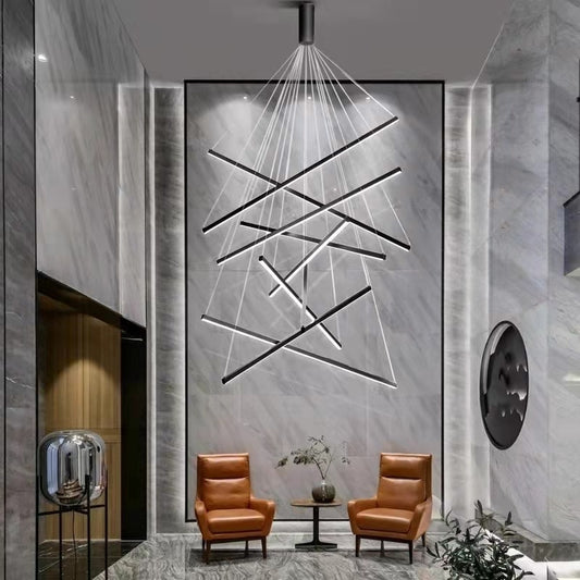 Modern Black Stair Chandelier simple duplex building highrise empty living room Bedroom hall personality long LED line lamp